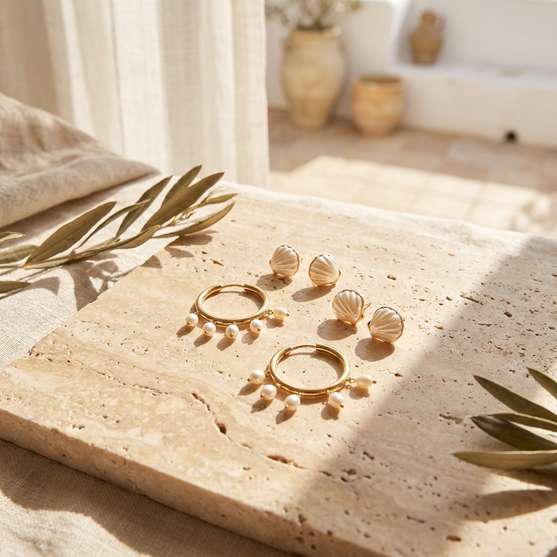 RABUKO jewelry — gold and pearl earrings